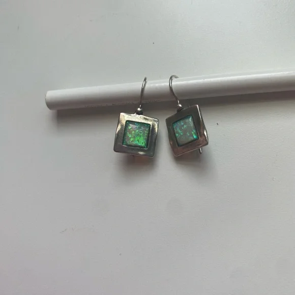 Elegant Silver and Blue Opal Earrings - Picture 4 of 8